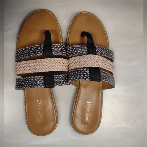 Nine West women's size 7m flat thong flip flop sandal with braided straps - Picture 1 of 3